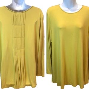 J.JILL WEAREVER COLLECTION chartreuse LS tunic top w pleated back panel, sz LP